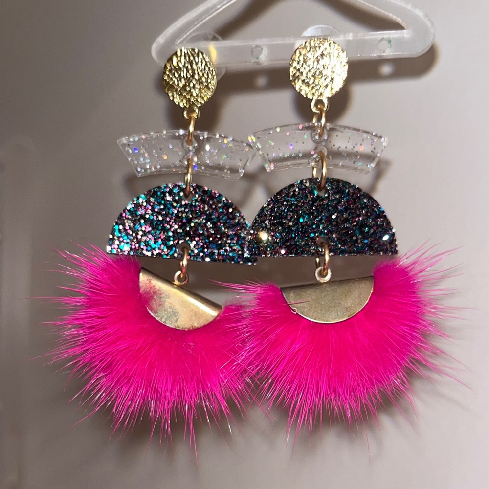 Sparkling Pink and Gold Dangle Earrings